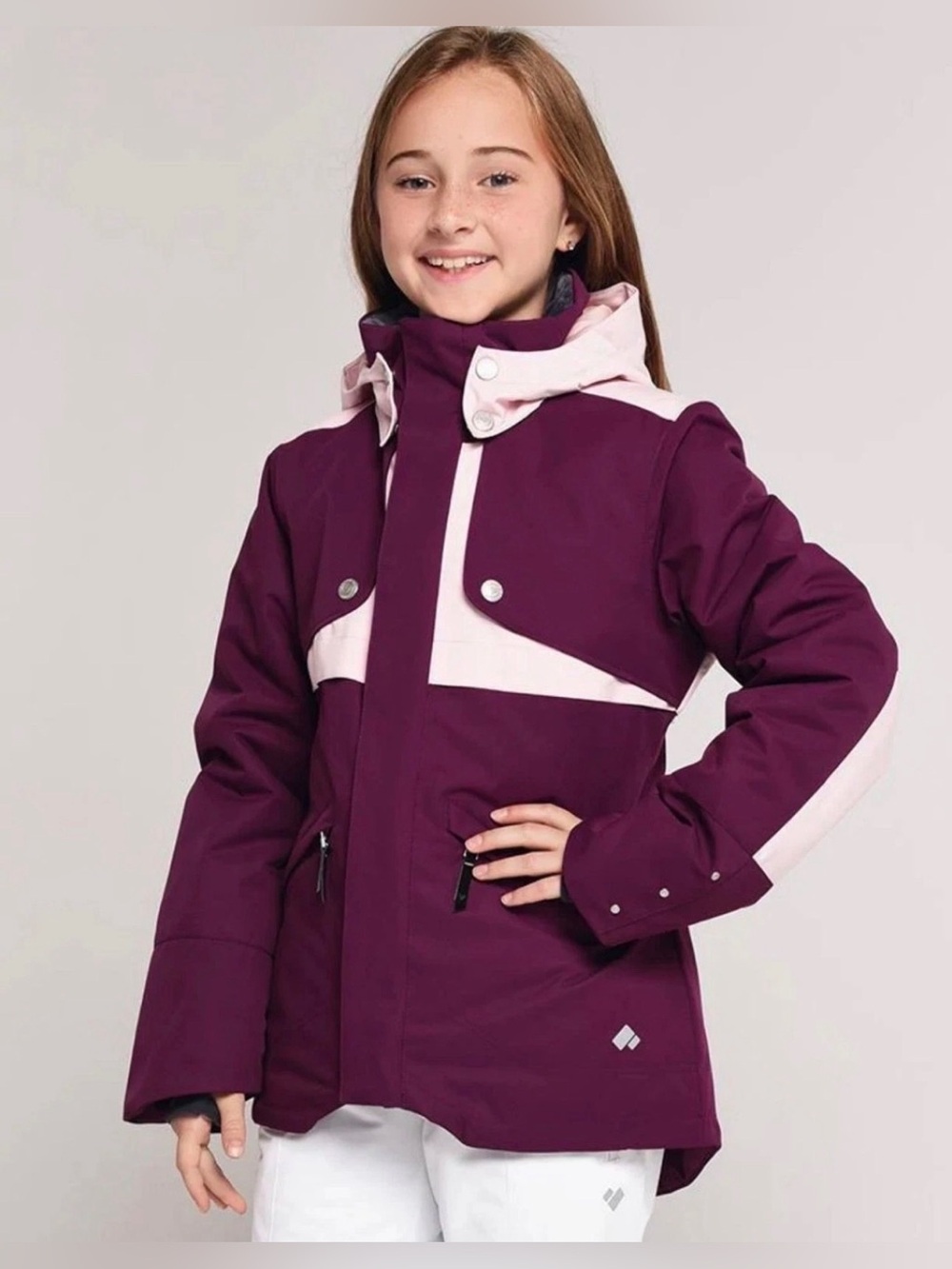 Girls' Two-Tone Purple Winter Jacket with Hood